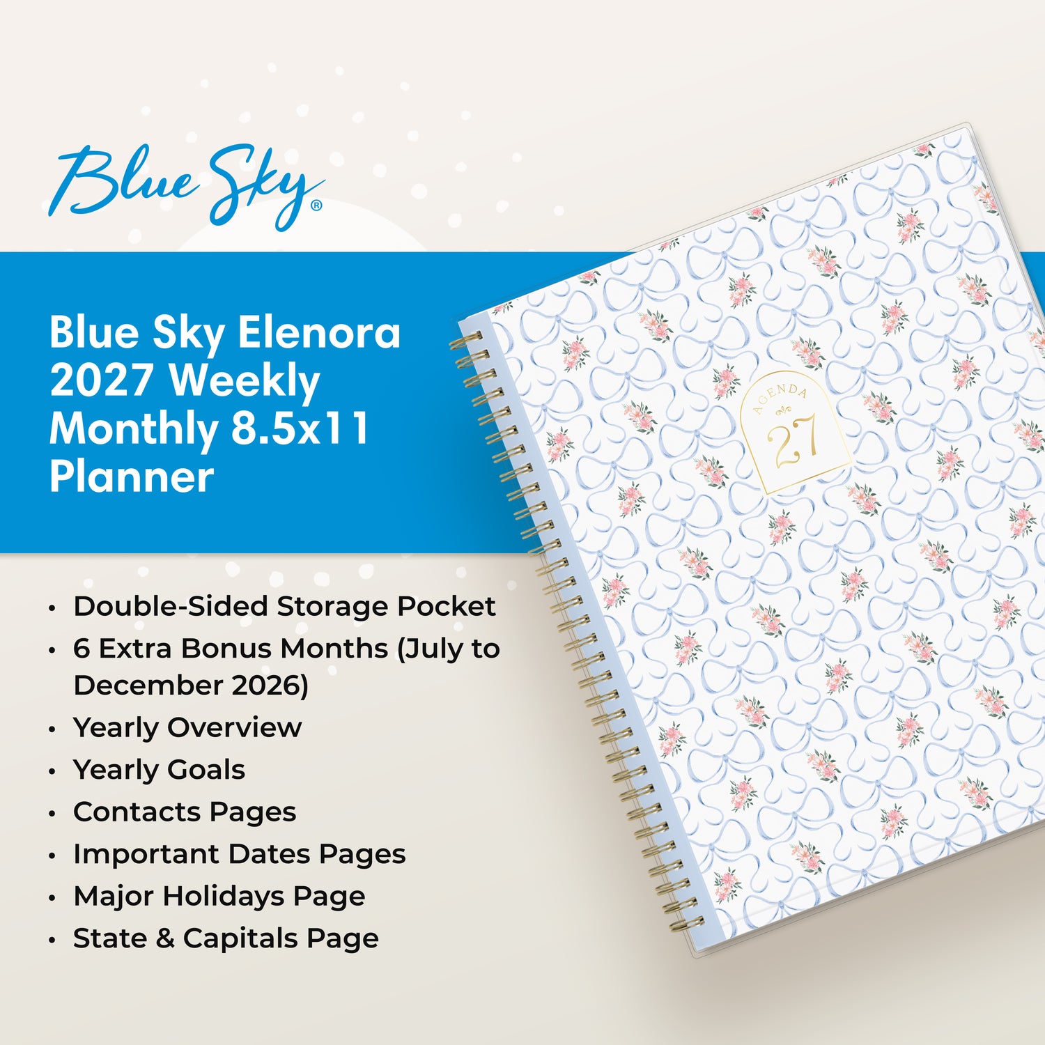 planner featuring bonus content like yearly overview, important dates, holidays, states and capitals