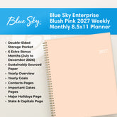 feature callout for this 2027 planner includes notes pages, goals, overview, dates page, holidays.