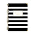 5.75x8.5 professional today and to-do notebook with important dates, notes section, to-do list, silver twin-wire-o binding on a black and white stripped front cover.