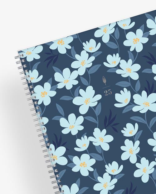 Twilight Blooms Blue 2025 Weekly Monthly 8.5x11 Planning Calendar InkWELL Press x Blue Sky