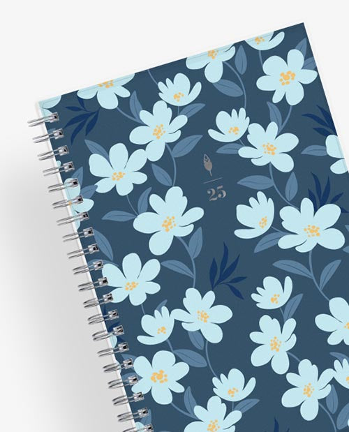 Twilight Blooms Blue 2025 Weekly Monthly 5x8 Planning Calendar InkWELL Press x Blue Sky
