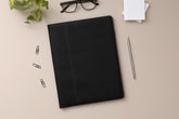 padfolio organizer in black by blue sky includes a 8.5x11 notepad with lined writing space, card holder, and storage pocket.
