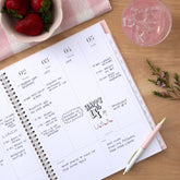 weekly open spread for this sincerely jules x blue sky planner featuring ample lined writing space on a vertical day to day layout