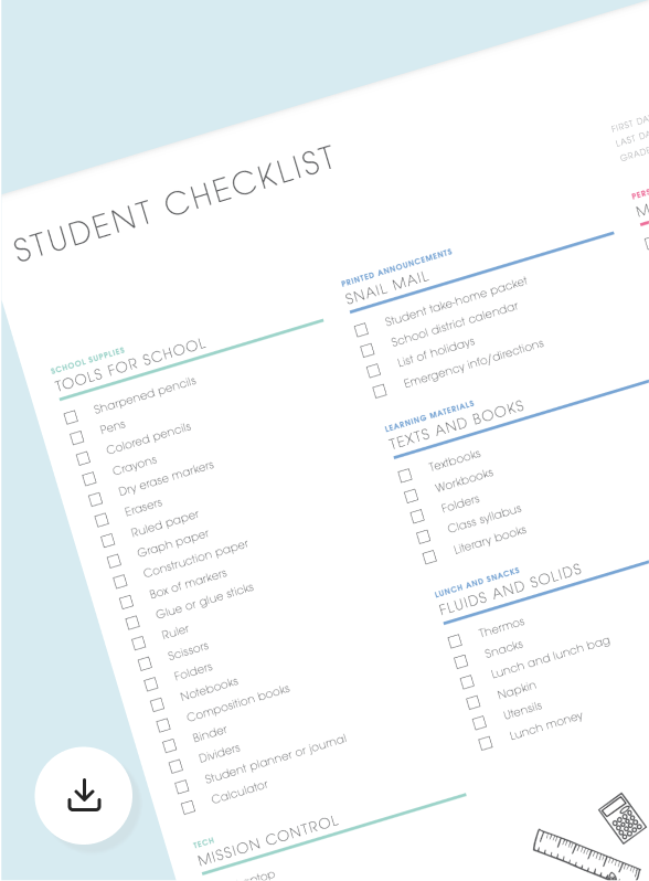 Blue Sky Printables - Download our Student Checklist free printable!