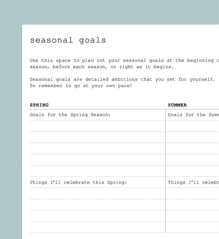 WAAV Printables: Seasonal Goals