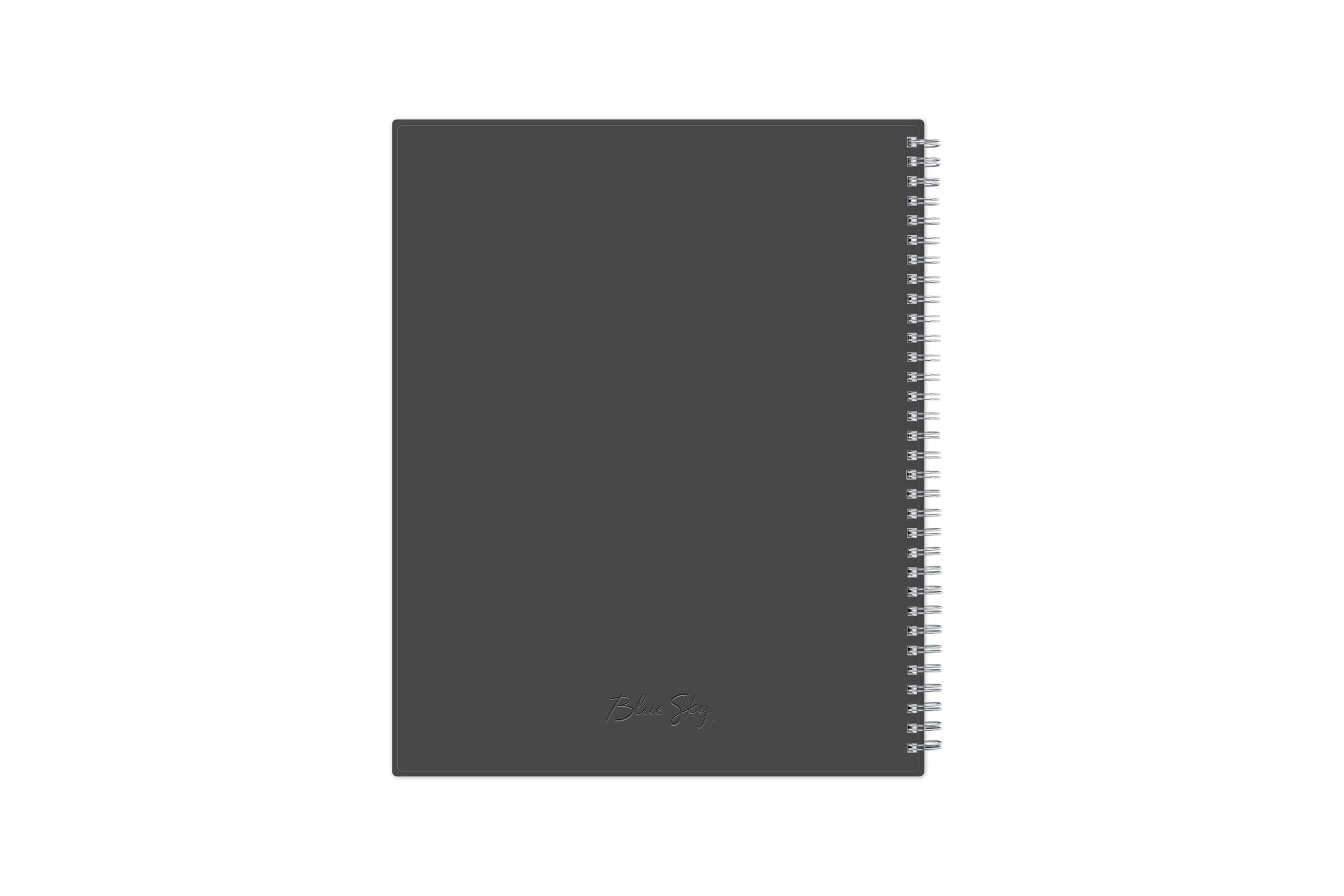 January 2023 to December 2023 weekly planner featuring a solid flexible charcoal back cover, silver twin wire-o, and a compact 8.5x11 size planner