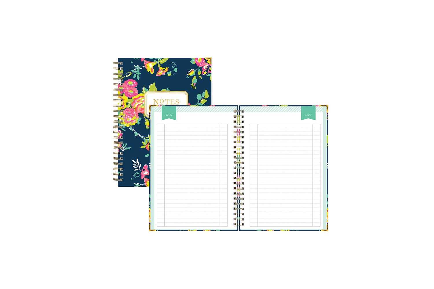 Day designer for blue sky floral notebook featuring ample lined writing space for important dates, notes, to-do lists, bullet points, and mint border.