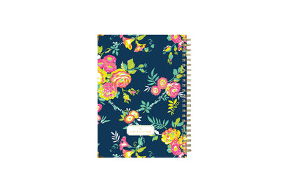 5.75x8.5 floral designed notebook featuring ample writing space for notes, a gold twin wire-o binding, and a smart way to start planning, back cover with gold foil