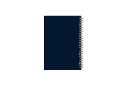 2024 weekly monthly planner from day designer for blue sky featuring a 5x8 planner with gold twin wire-o binding, and dark blue flexible back cover design