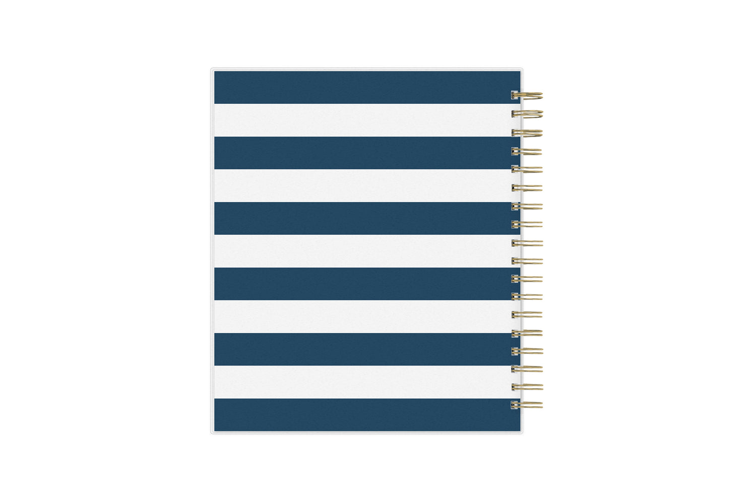 This 8x10 daily planner from day designer for blue sky features a notes section with ample lined writing space, white monthly tabs with gold imprinted text, and gold borders