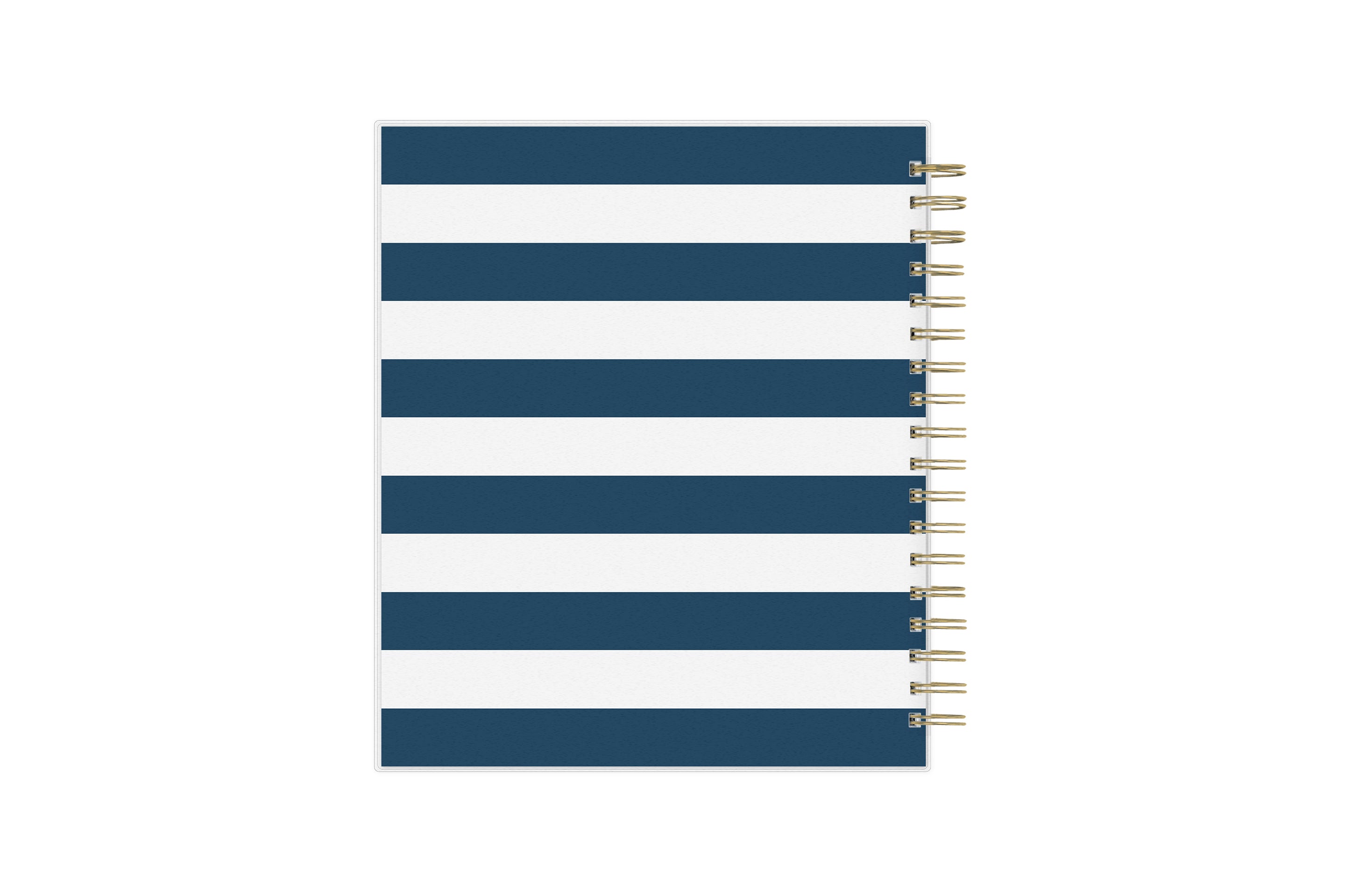 This 8x10 daily planner from day designer for blue sky features a notes section with ample lined writing space, white monthly tabs with gold imprinted text, and gold borders
