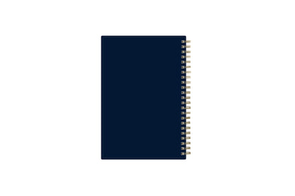 day designer for blue sky 5x8 weekly and monthly planner with gold wire-o binding and navy background