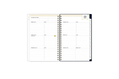 2023-2024 weekly and monthly planner featuring a weekly spread with notes section, to-do list, and rainbow colored tabs in 5x8 planner size