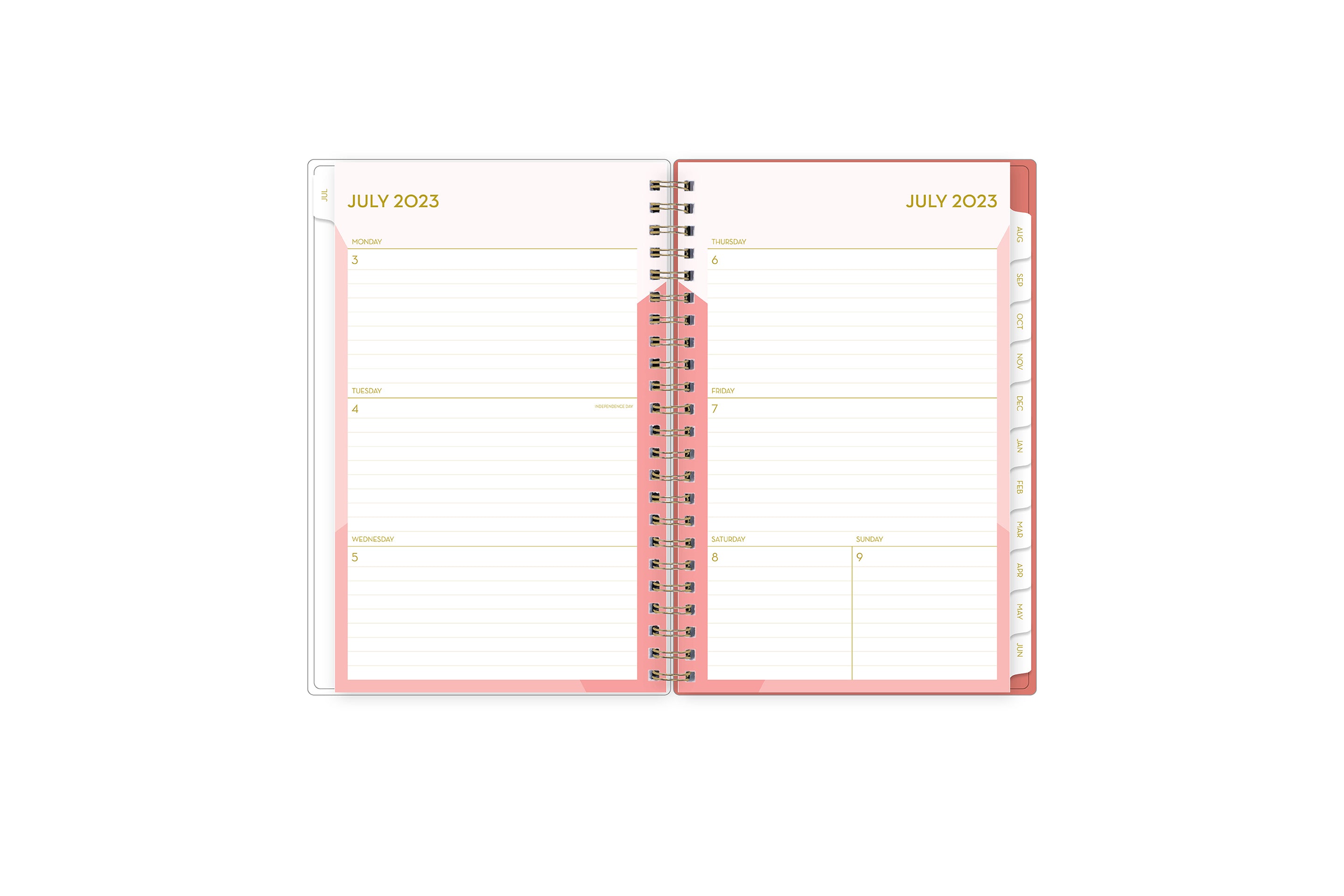 This 2023-2024 weekly monthly planner features a weekly spread with ample lined writing space for notes, to-do lists, projects, goals, doodling in a compact 5x8 planner size