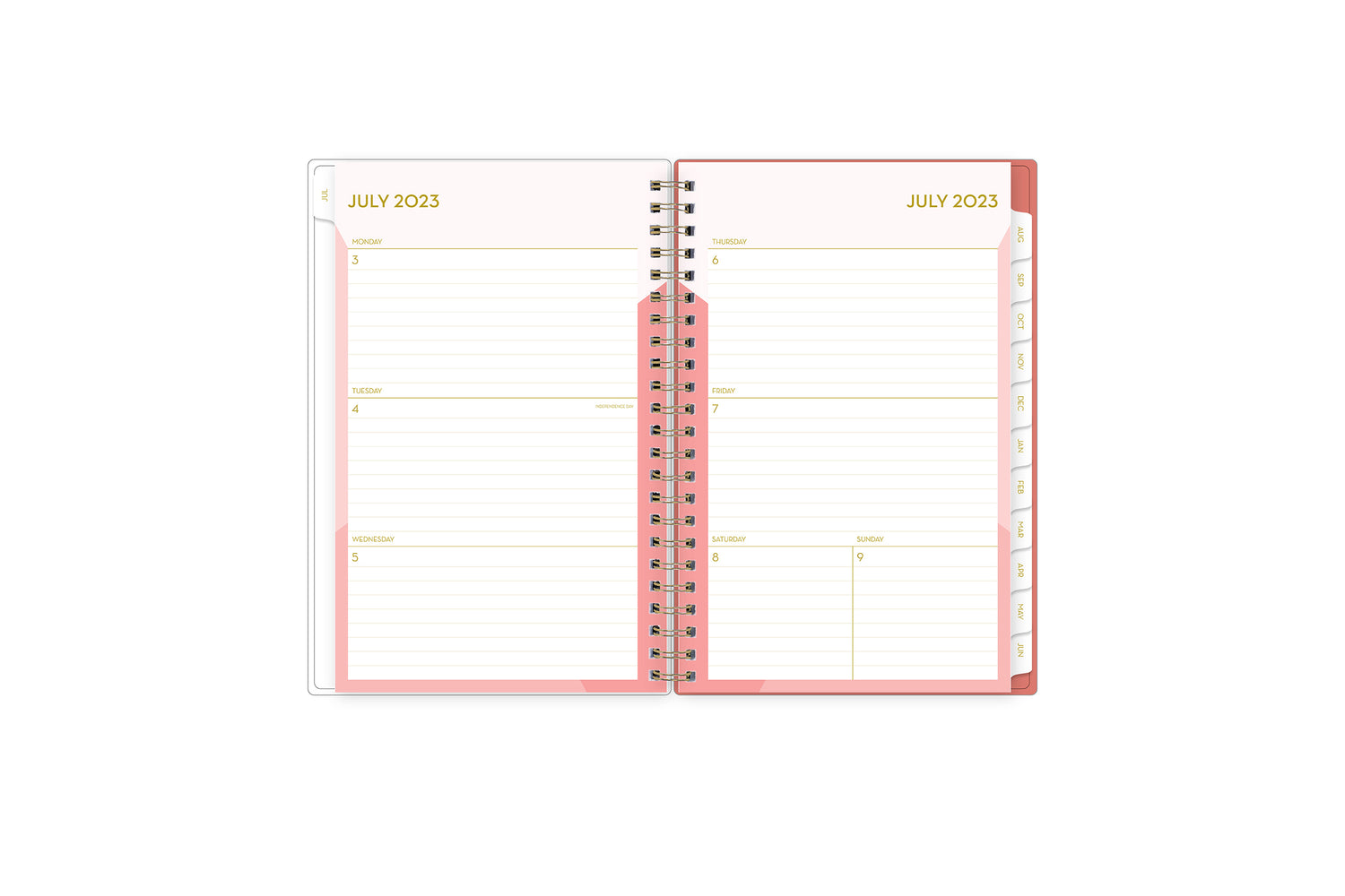 This 2023-2024 weekly monthly planner features a weekly spread with ample lined writing space for notes, to-do lists, projects, goals, doodling in a compact 5x8 planner size