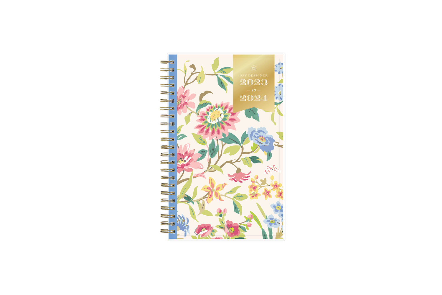 2023-2024 weekly monthly academic planner for the school year in mint background and floral patterns in 5x8 size, gold wire binding