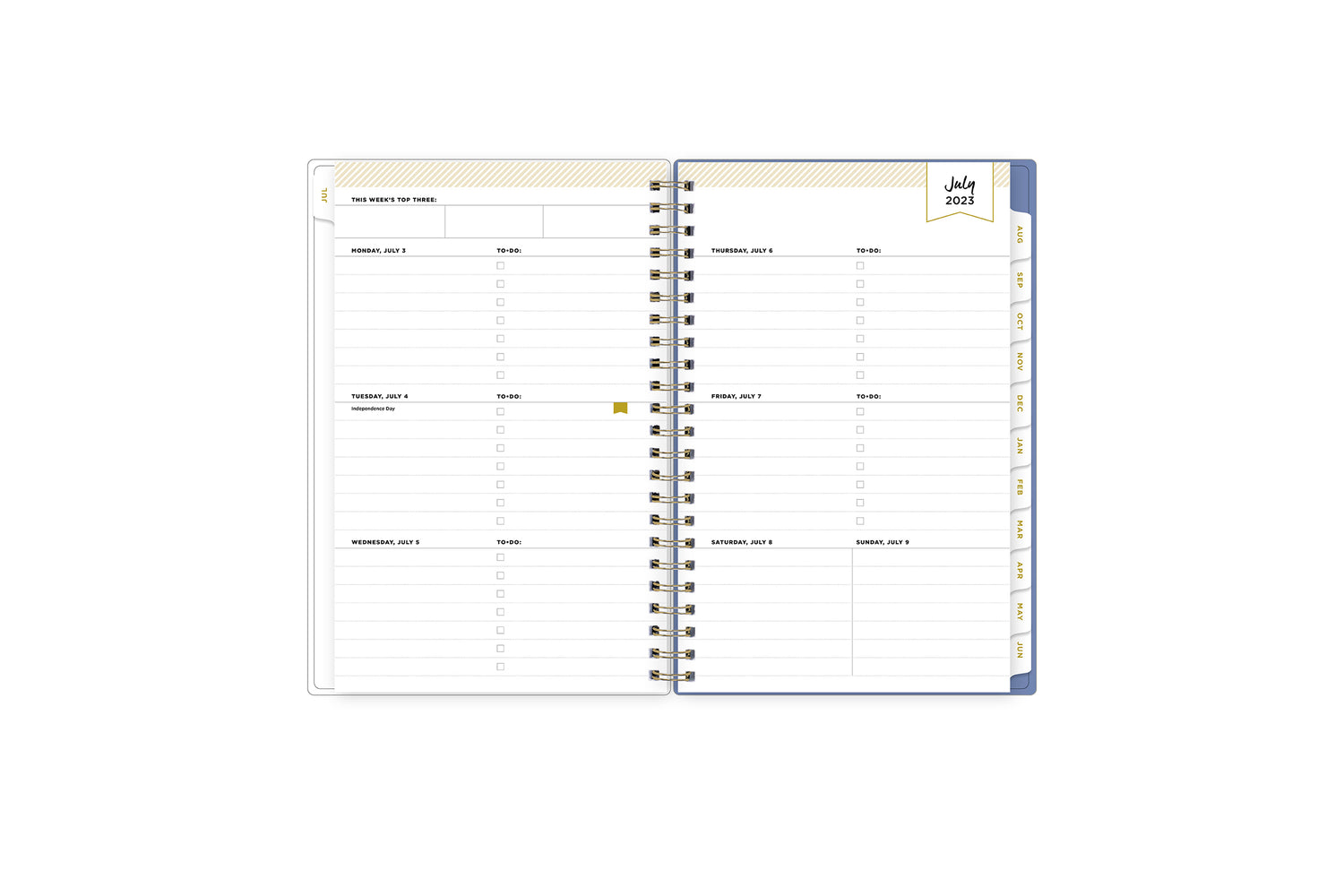 2023-2024 weekly monthly planner featuring weekly spread with notes, bullet points, to do&