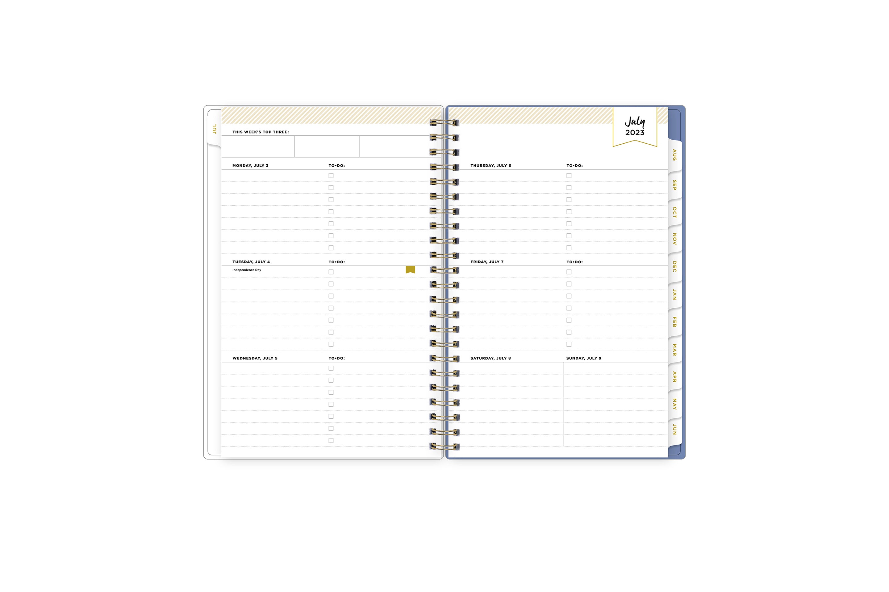 2023-2024 weekly monthly planner featuring weekly spread with notes, bullet points, to do&