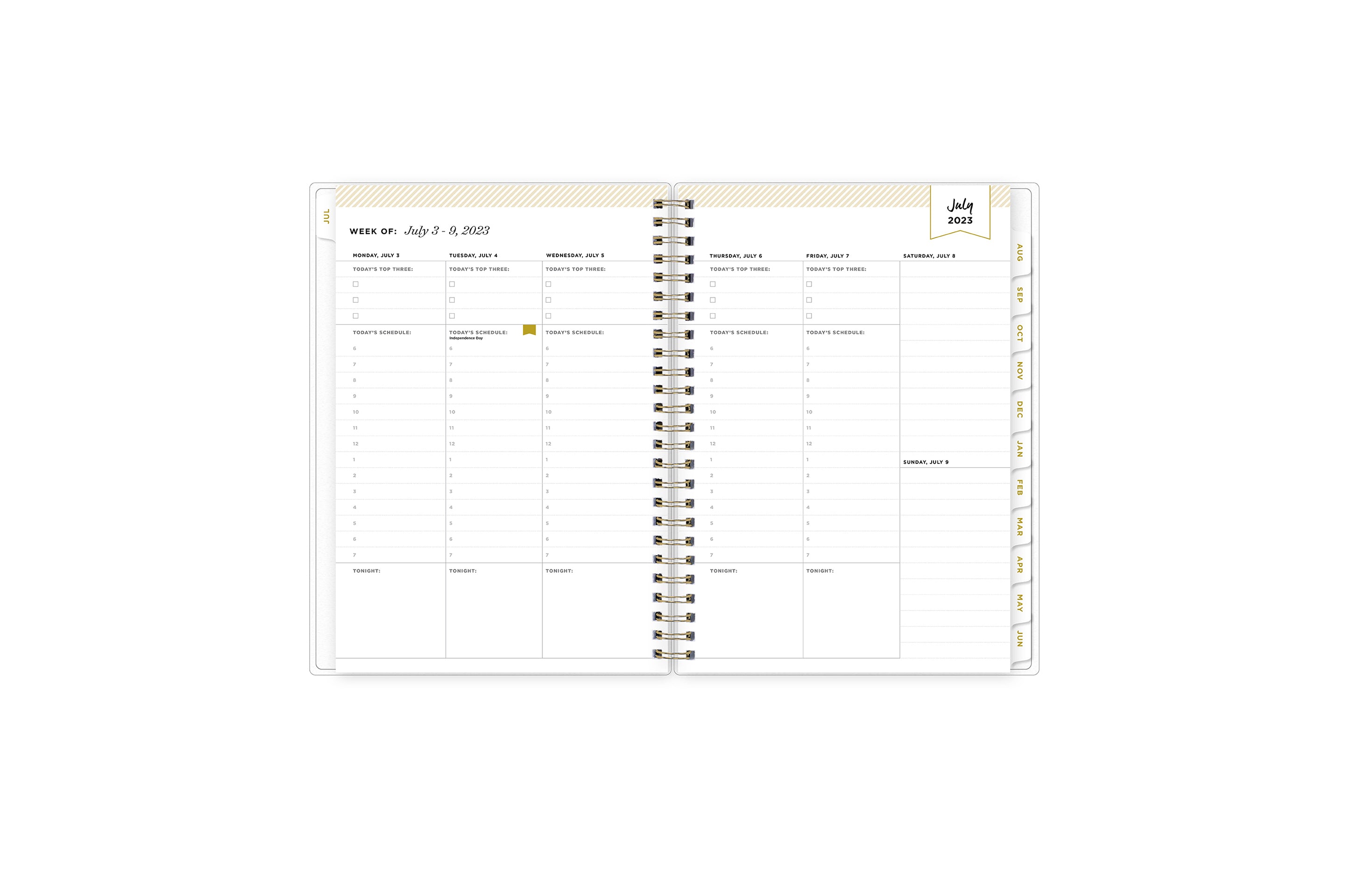 2023-2024 weekly monthly planner featuring weekly spread with notes, bullet points, to do&