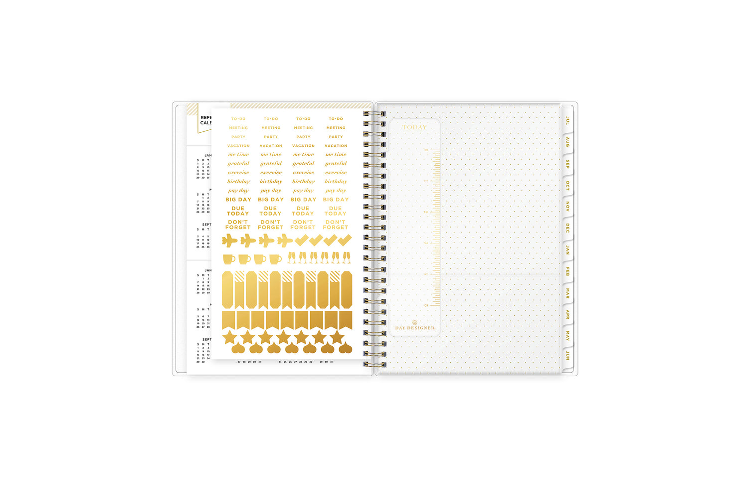 sticker sheets, bookmark, paper pocket, on this planner notes day designer