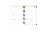 2023-2024 academic weekly monthly planner featuring a weekly spread grid lined notes, to-do list, goals, mint tabs, and reference calendars in 5x8 planner size
