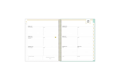 2023-2024 weekly and monthly planner featuring a weekly spread with notes section, to-do list, and mint tabs in 8.5x11 planner size