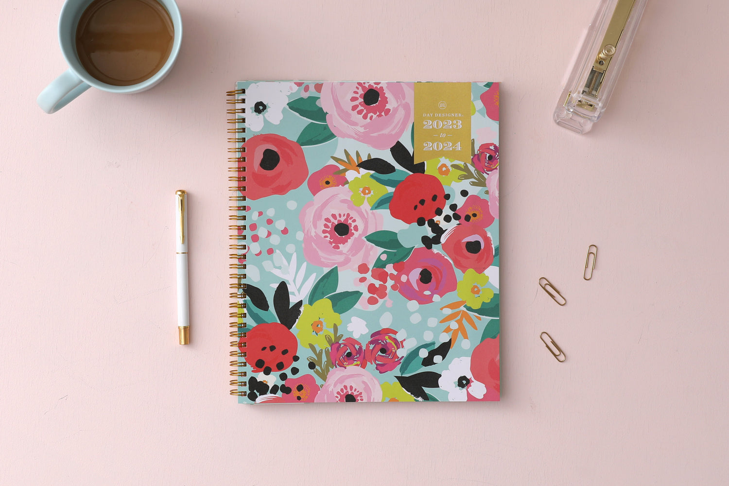July 2023 - June 2024 weekly monthly planner and organizer by Day Designer featuring a fun, floral front cover in 8.5x11 size