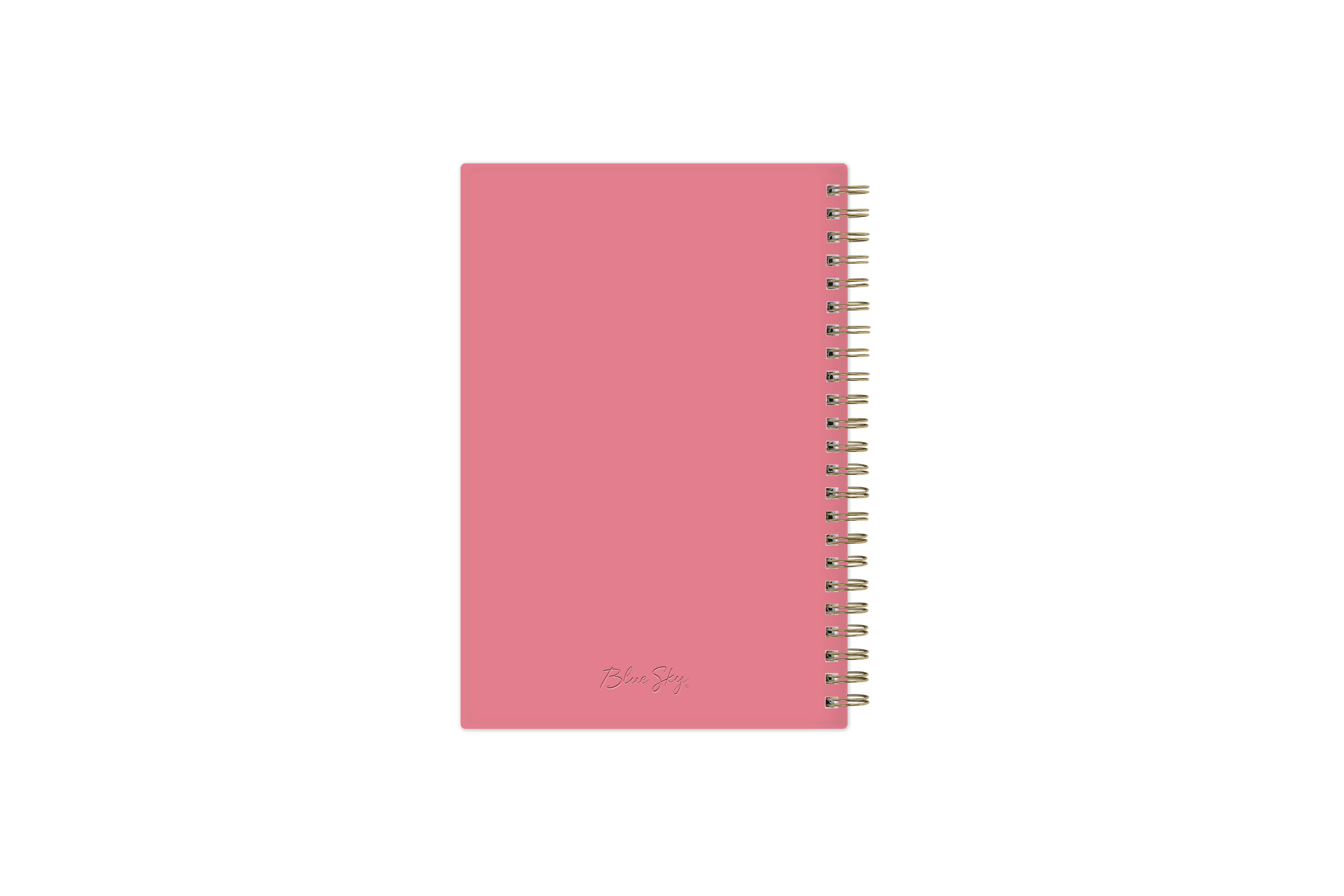 January 2024 to December 2024 weekly planner featuring a solid flexible coral back cover, silver twin wire-o, and a compact 5x8 size planner