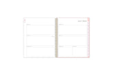 weekly spread view on this 2022-2024 academic planner featuring blank white writing space and soft pink monthly tabs