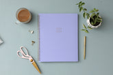 Solid lavender front cover and 2023-2024 printed academic year gold twin wire o binding