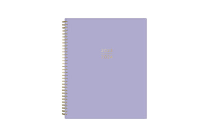 Solid lavender front cover and 2023-2024 printed academic year gold twin wire o binding