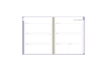 2023-2024 academic planner weekly spread with blank writing space, soft pink monthly tabs