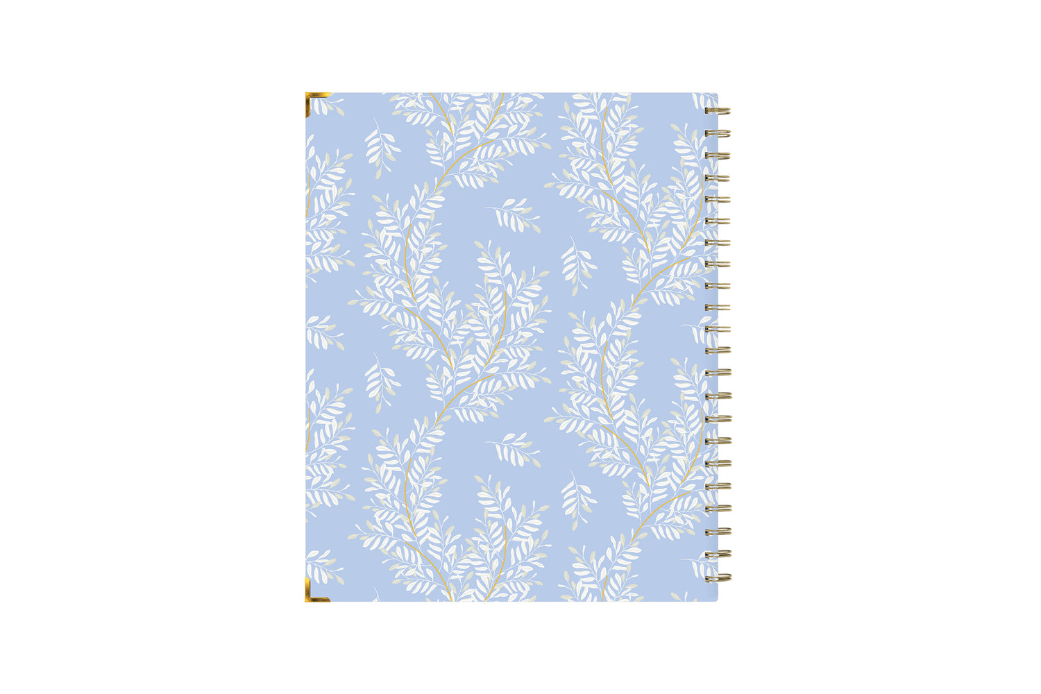 2023-2024 8.5x11 academic plammer featuring gold wire binding, gold corner tips, floral design