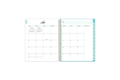 2023-2024 academic weekly monthly planner featuring a monthly spread grid lined notes, to-do list, goals, mint tabs, and reference calendars in 5x8 planner size