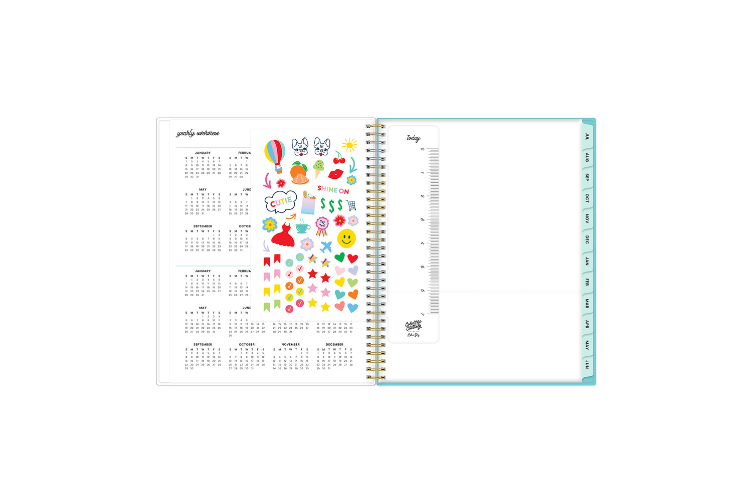 sticker sheet, bookmark, poly pocket, mint monthly tabs reference calendars 2023-2024