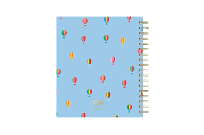 Color Me Courtney designed for Blue Sky featuring air balloons on a blue sky background and gold wire-o binding 8x10 academic planner