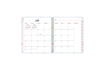 Monthly spread view for July 2023 - June 2024 featuring boxes for each day and note taking academic planner
