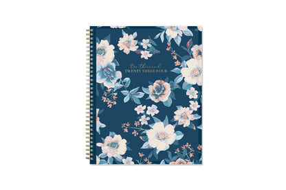 Life Note It Planner notes with beautiful white florals with shades of blue pedal leaves for 2023-2024 8.5x11 size