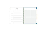 Weekly view offers weekly schedule on left side with lined notes and bullet points and checkboxes on right side