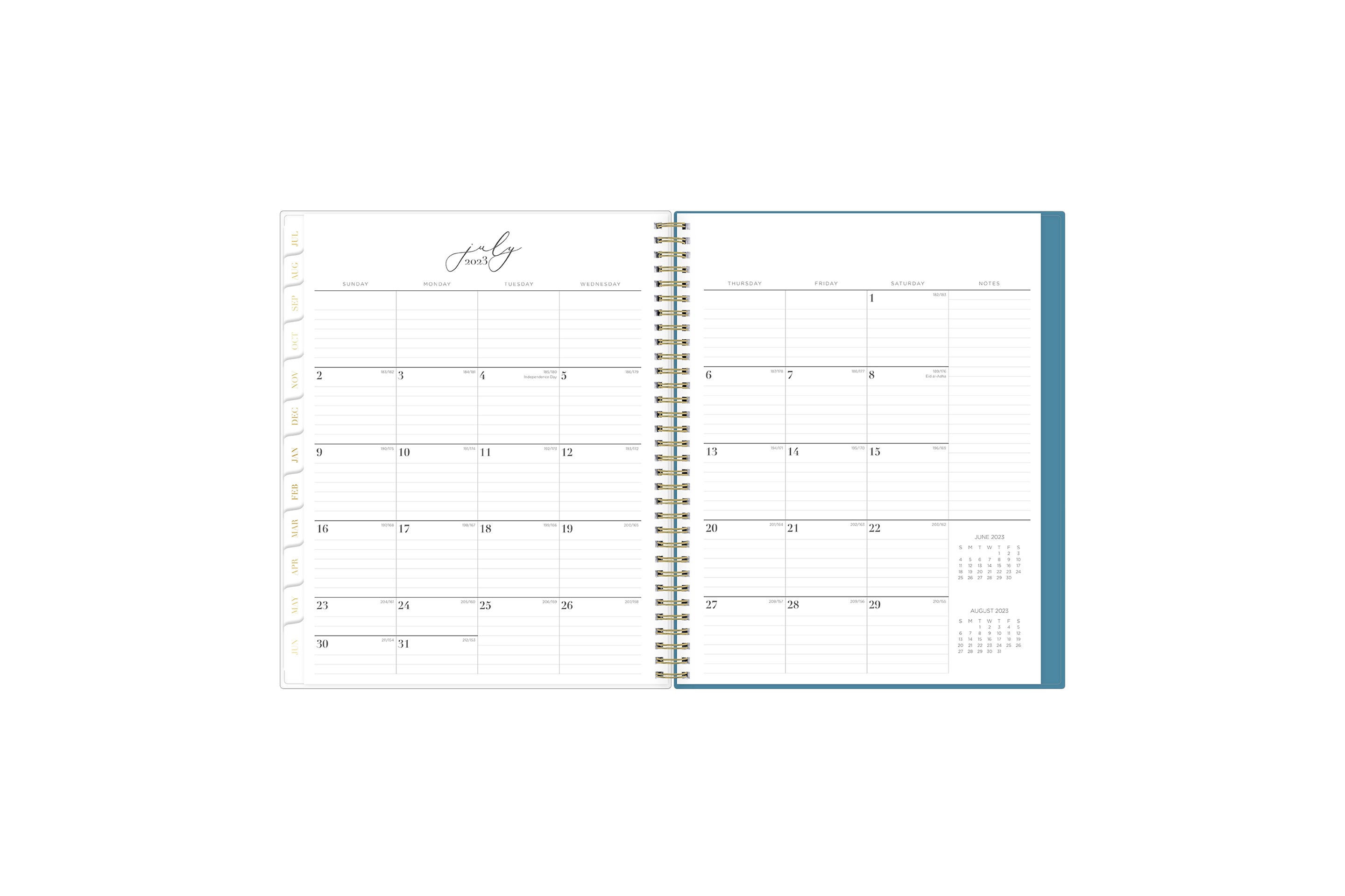 July 2023 - June 2024 monthly spread with lined writing space for each day of the month.