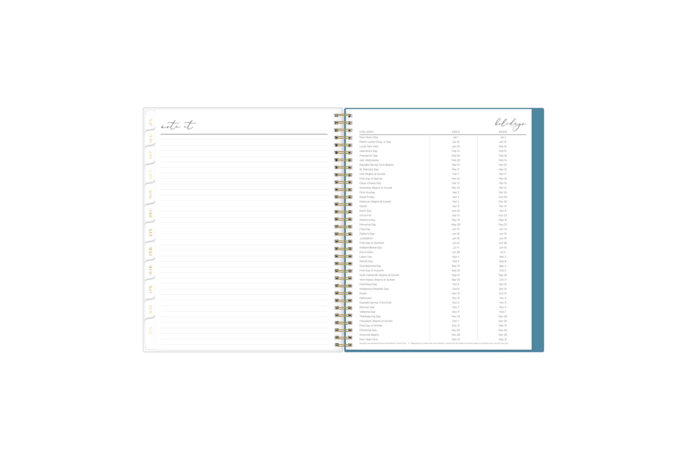 Lined notes pages on the 2023-2024 weekly monthly planner for July to June