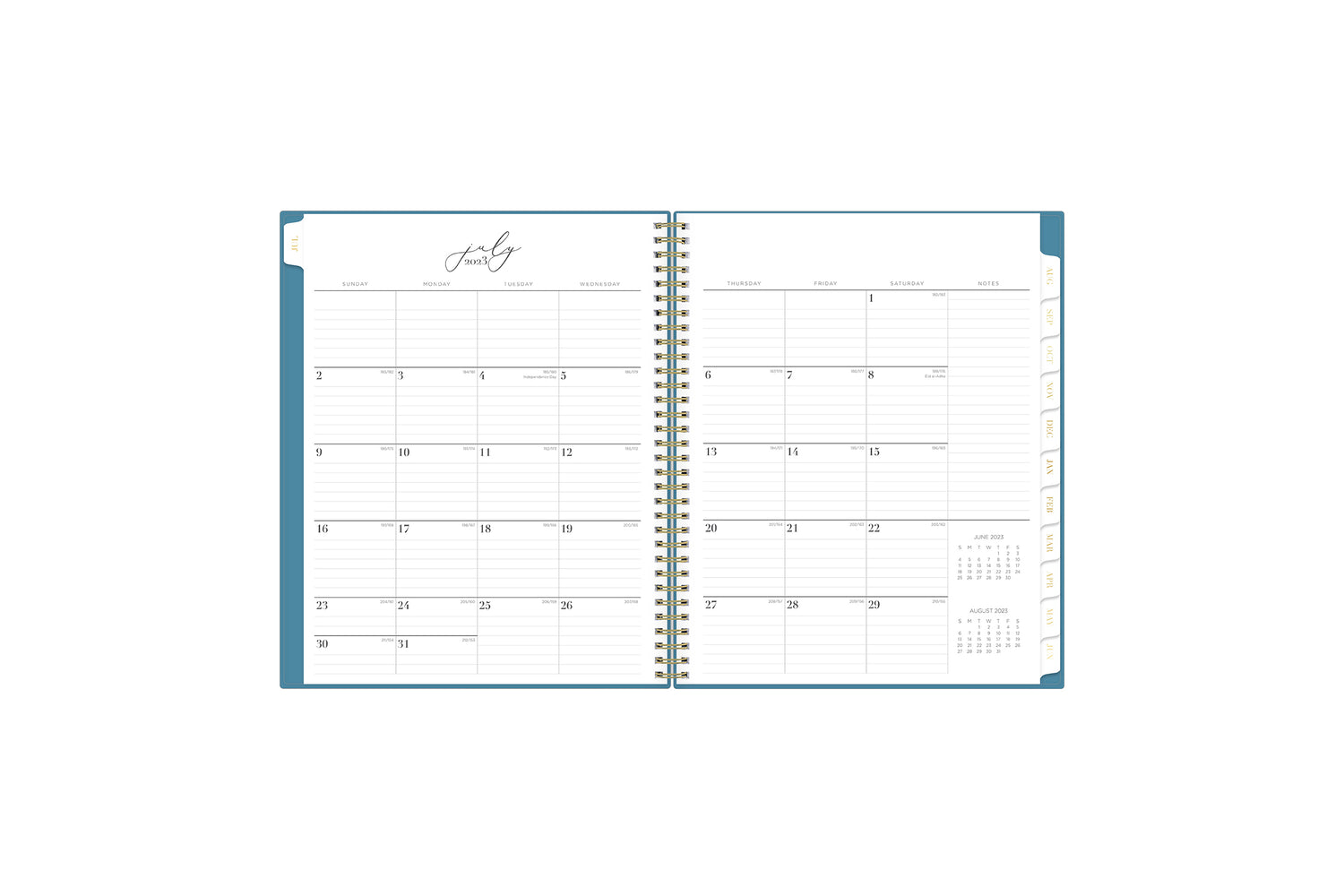 July 2023 - June 2024 monthly spread with lined writing space for each day of the month.