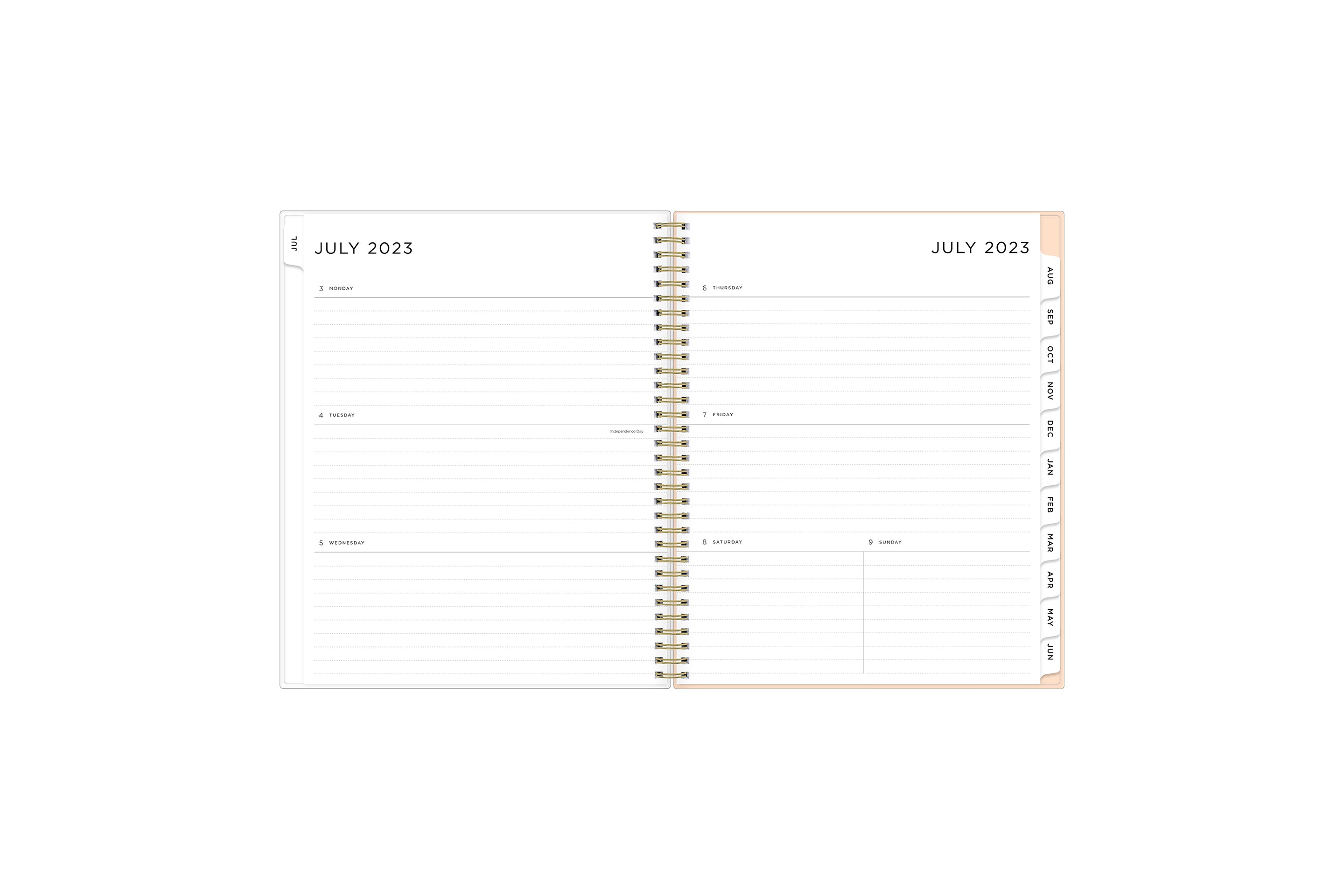 This 2023-2024 weekly monthly planner features a weekly spread with clean writing space for notes, to-do lists, projects, goals, doodling in a 8.5x11 planner size