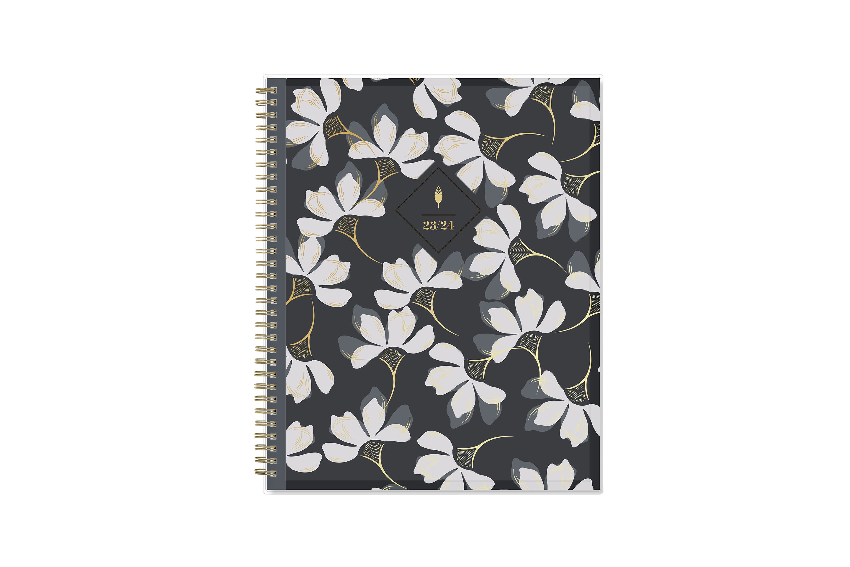inkwellpress floral front cover with charcoal background 23/24 printed academic planner gold twin wire o