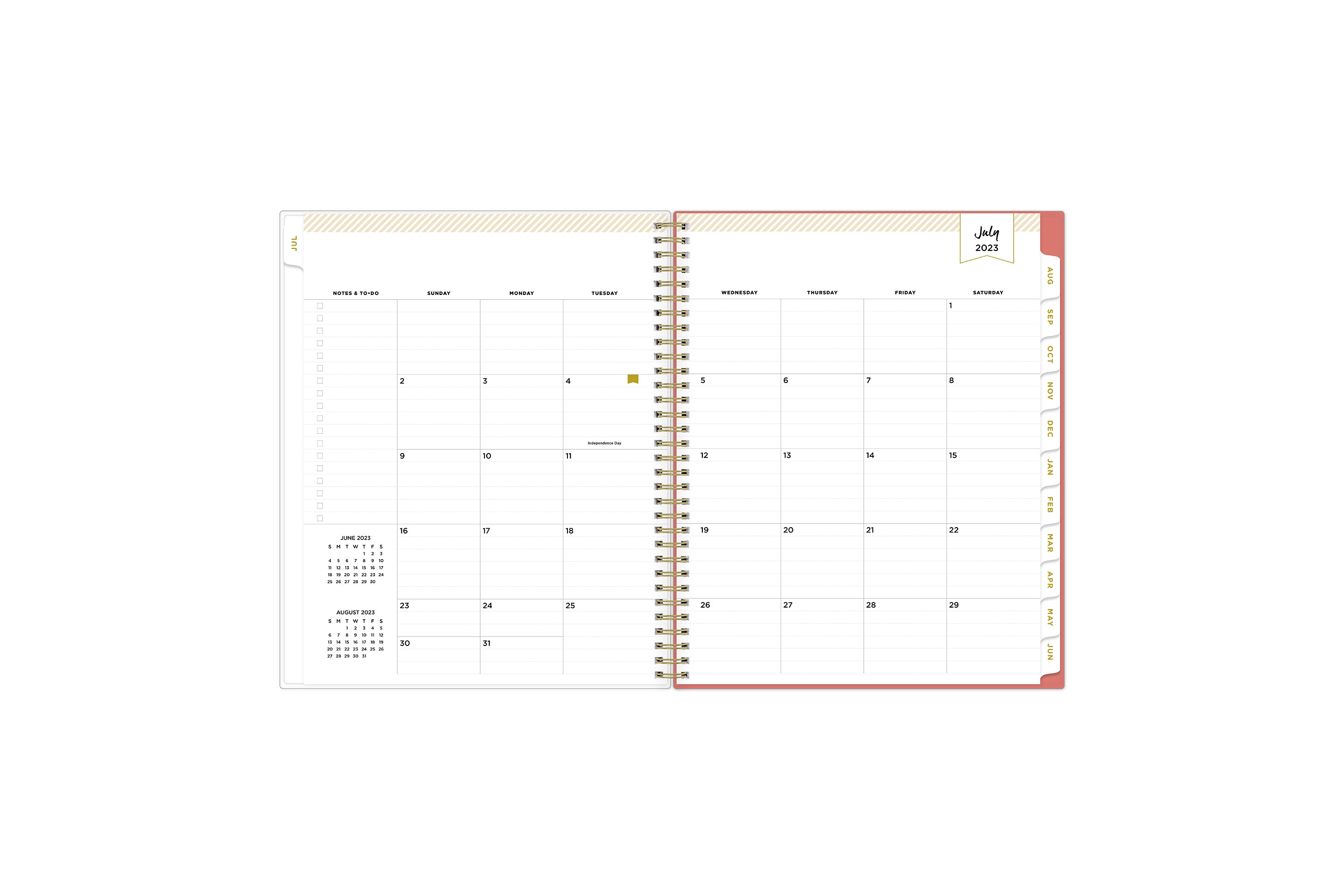 Weekly monthly 8.5x11 academic planner monthly spread featuring rainbow tabs, notes section with to-do list