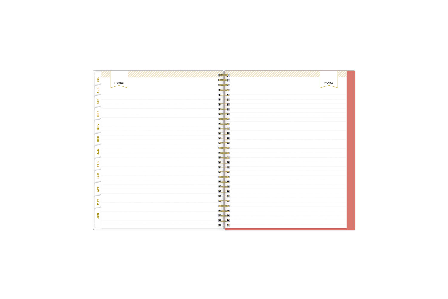 Lined notes pages on the 2023-2024 weekly monthly planner for July to June with ample writing space for any classroom planning, and note-taking