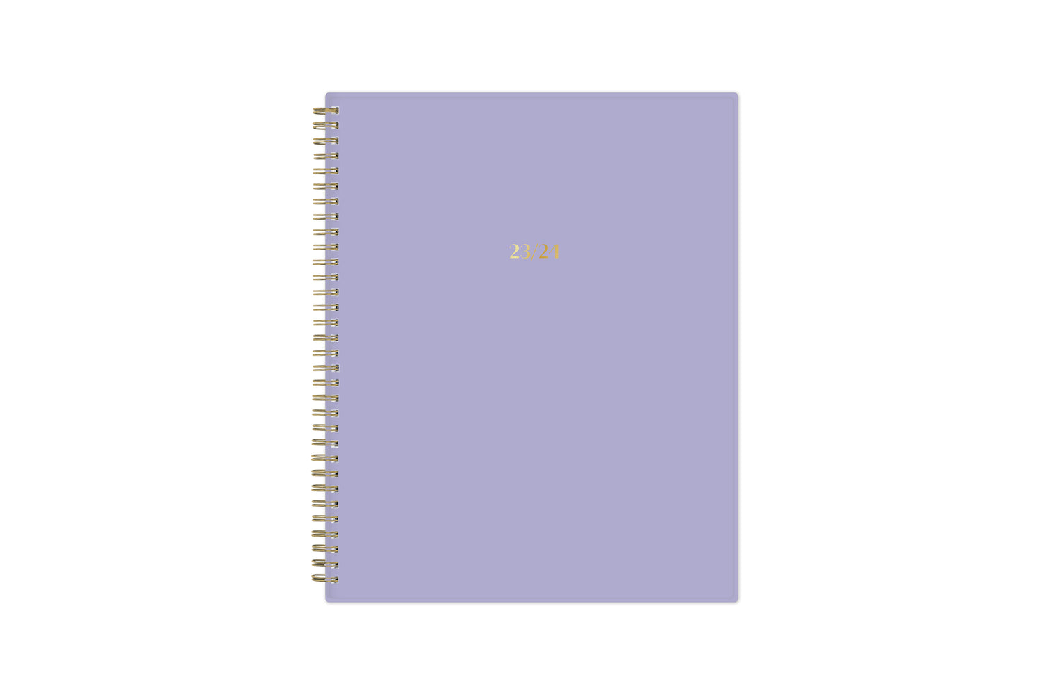 23/24 printed academic year, solid lavender front cover, in 8.5x11 planner size