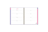 weekly spread featuring lined wwriting space, pink monthly tabs