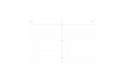 Lined notes pages on the 2023-2024 weekly monthly planner for July to June